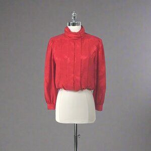 Vintage 80s Red Butterfly Secretary Blouse Top L